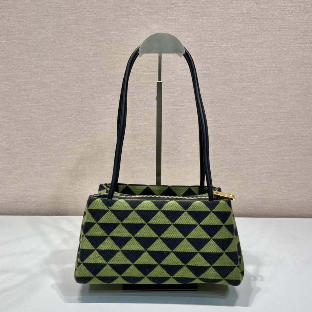 Prada 1BA368 From The Runway Small embroidered fabric Prada Symbole bag Black Ivy Green - Default Title - View 4