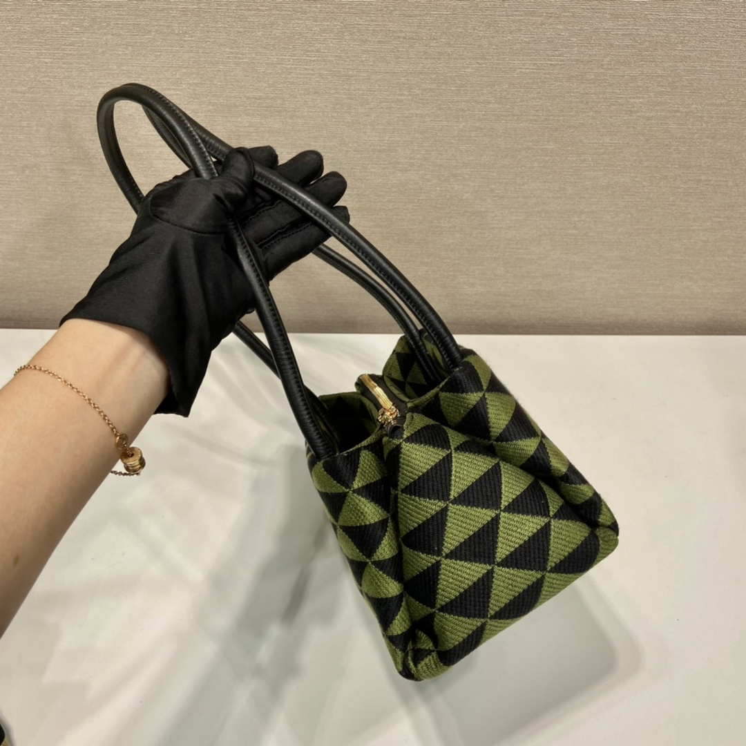 Prada 1BA368 From The Runway Small embroidered fabric Prada Symbole bag Black Ivy Green