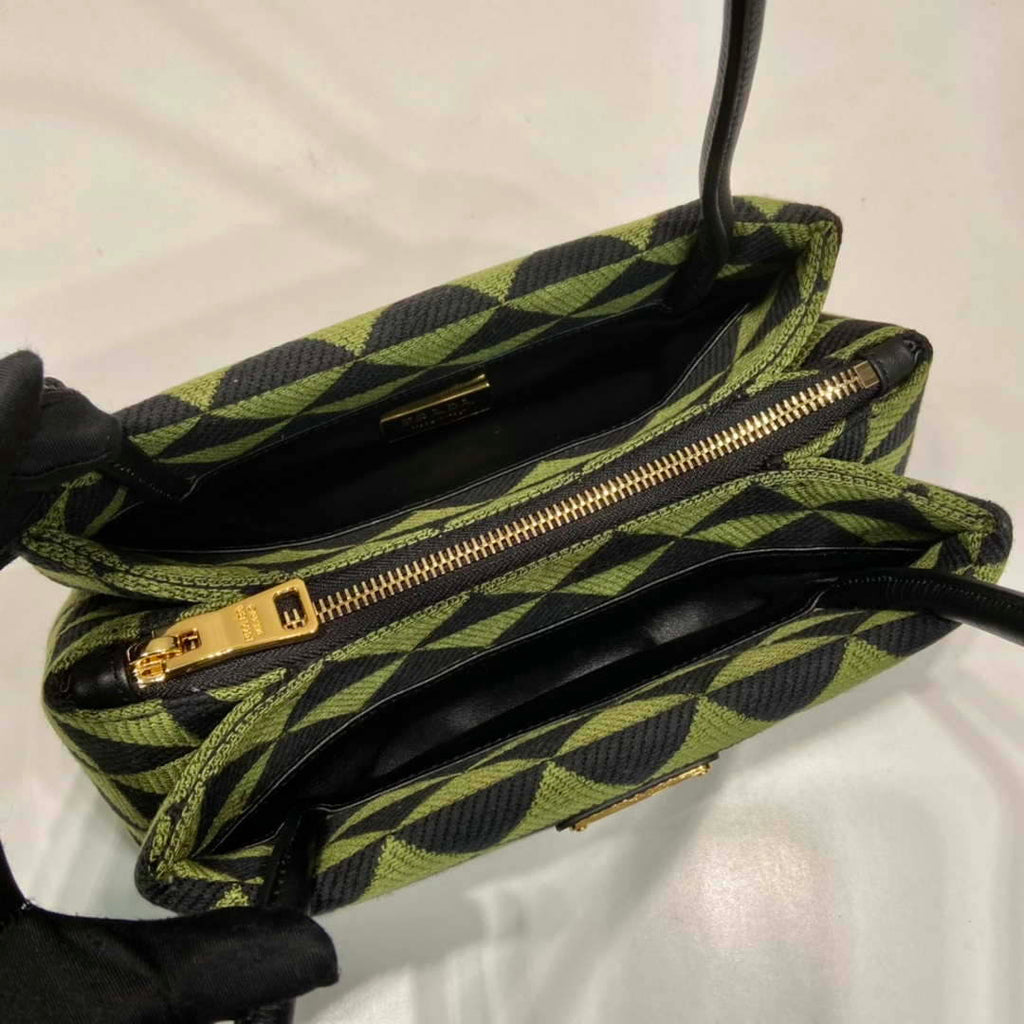 Prada 1BA368 From The Runway Small embroidered fabric Prada Symbole bag Black Ivy Green