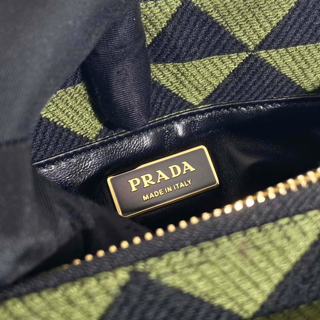 Prada 1BA368 From The Runway Small embroidered fabric Prada Symbole bag Black Ivy Green