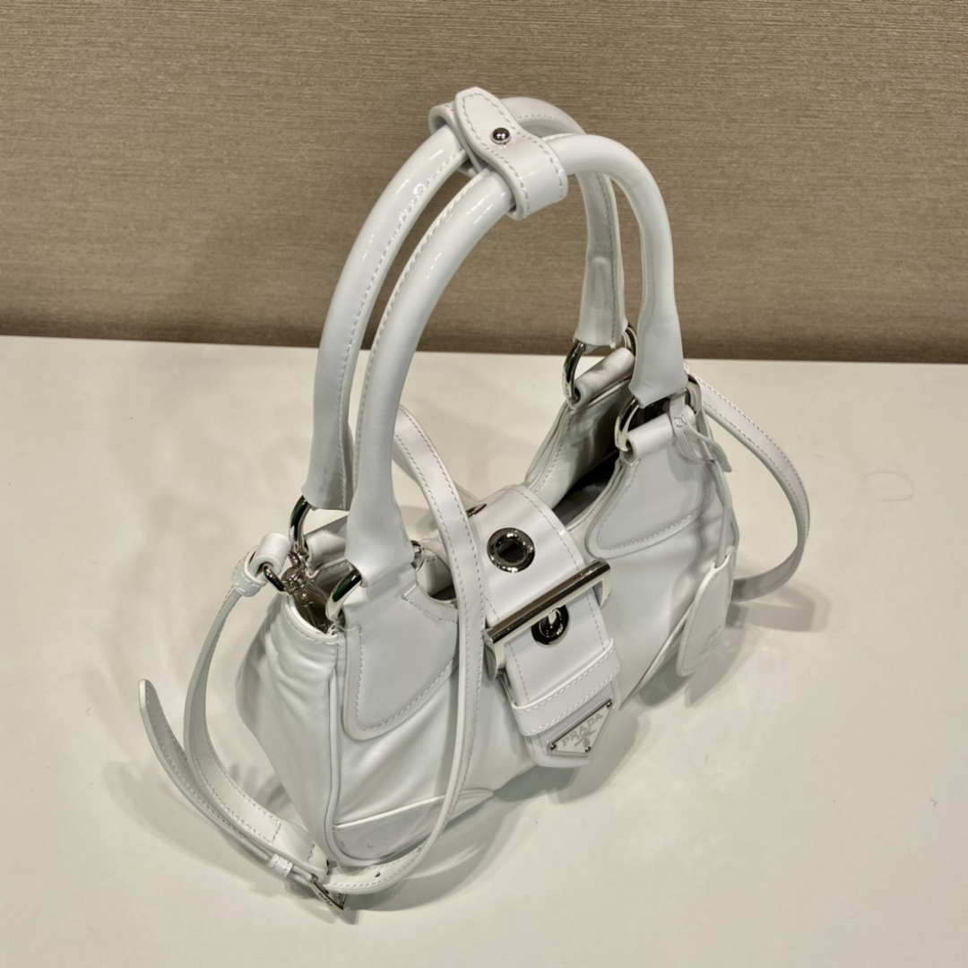 Prada 1BA368 Moon padded patent leather bag White