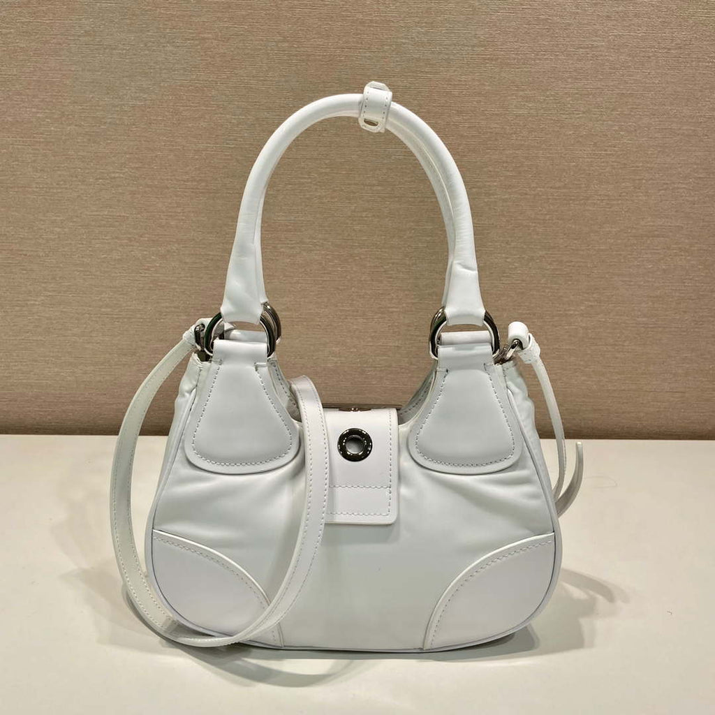 Prada 1BA368 Moon padded patent leather bag White