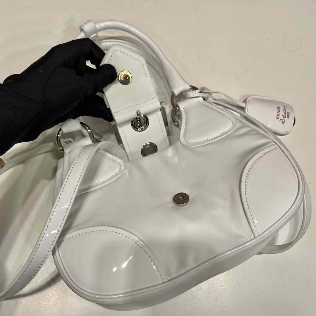 Prada 1BA368 Moon padded patent leather bag White