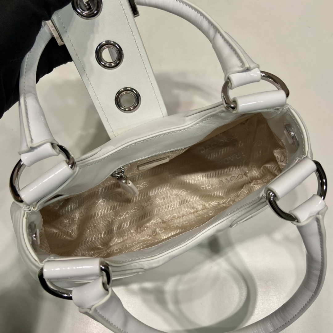 Prada 1BA368 Moon padded patent leather bag White