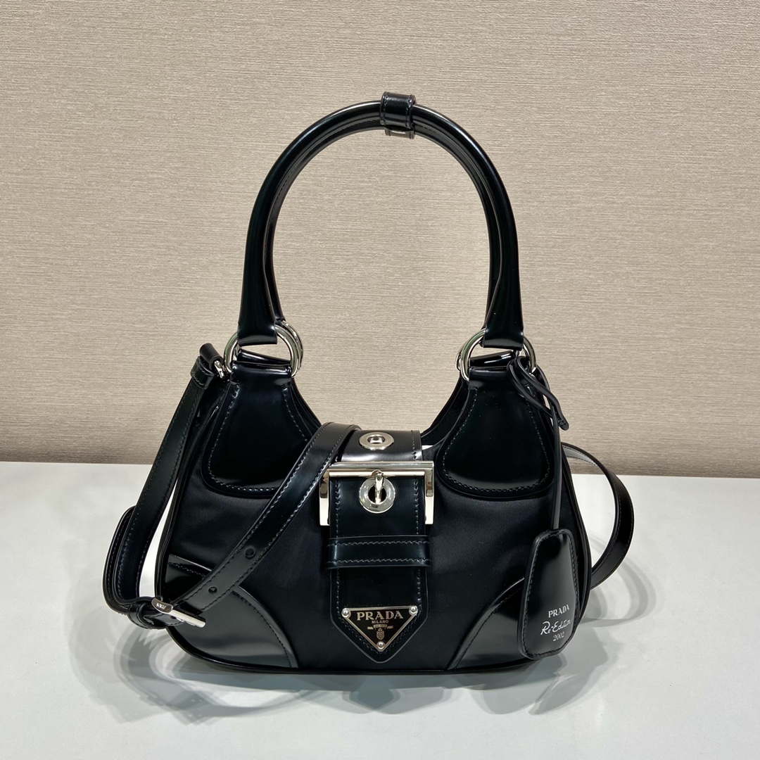 Prada 1BA368 Prada Moon Re-Nylon and leather bag Black - Default Title - View 1
