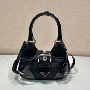 Prada 1BA368 Prada Moon Re-Nylon and leather bag Black - Default Title - View 1