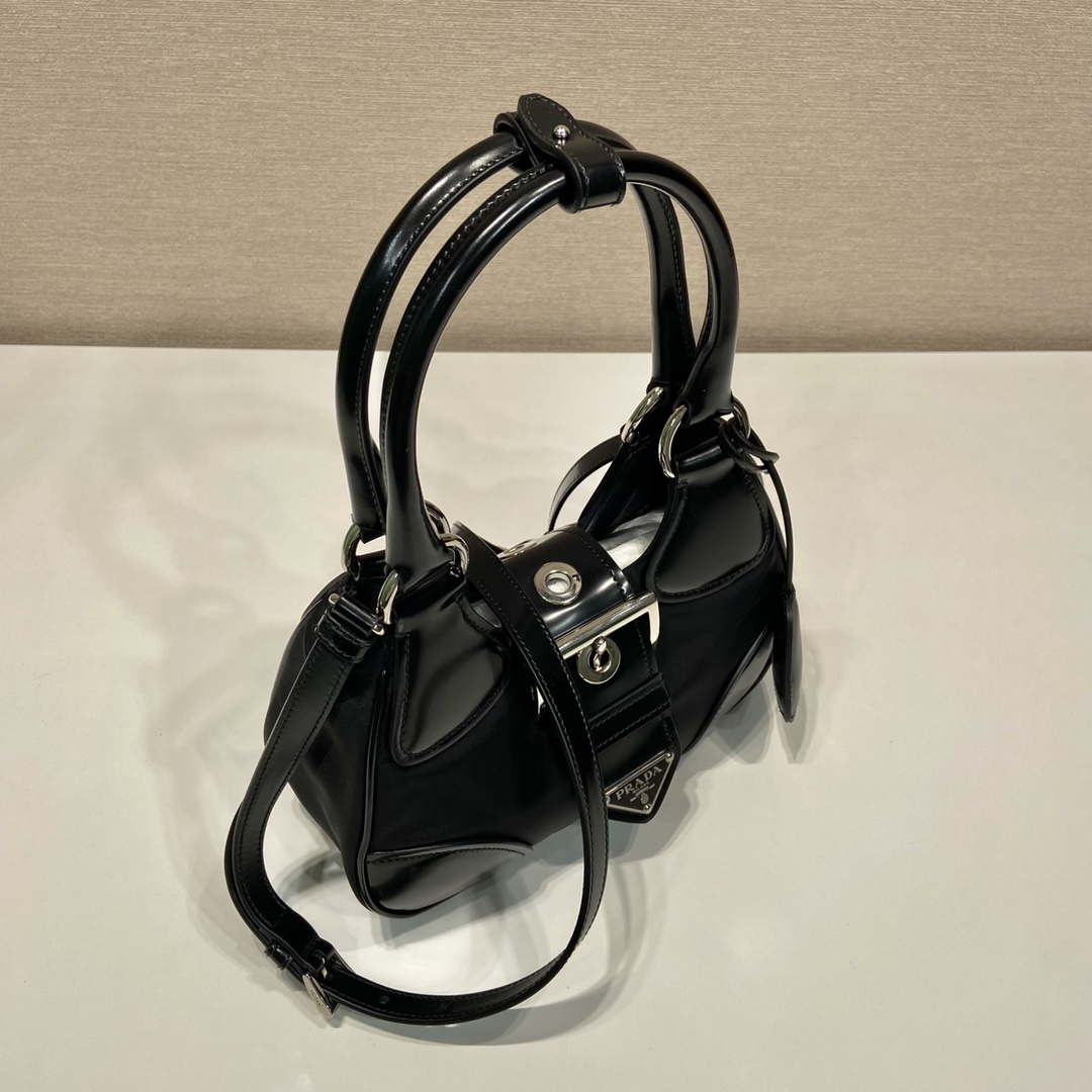 Prada 1BA368 Prada Moon Re-Nylon and leather bag Black - Default Title - View 2