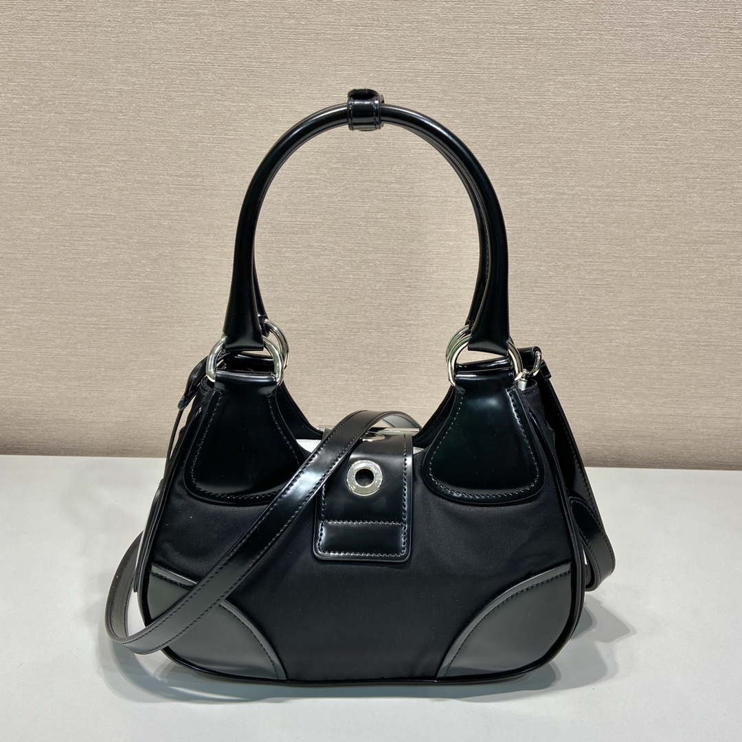 Prada 1BA368 Prada Moon Re-Nylon and leather bag Black