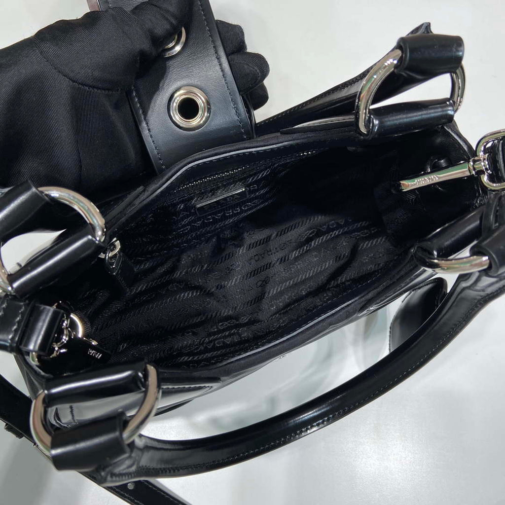 Prada 1BA368 Prada Moon Re-Nylon and leather bag Black