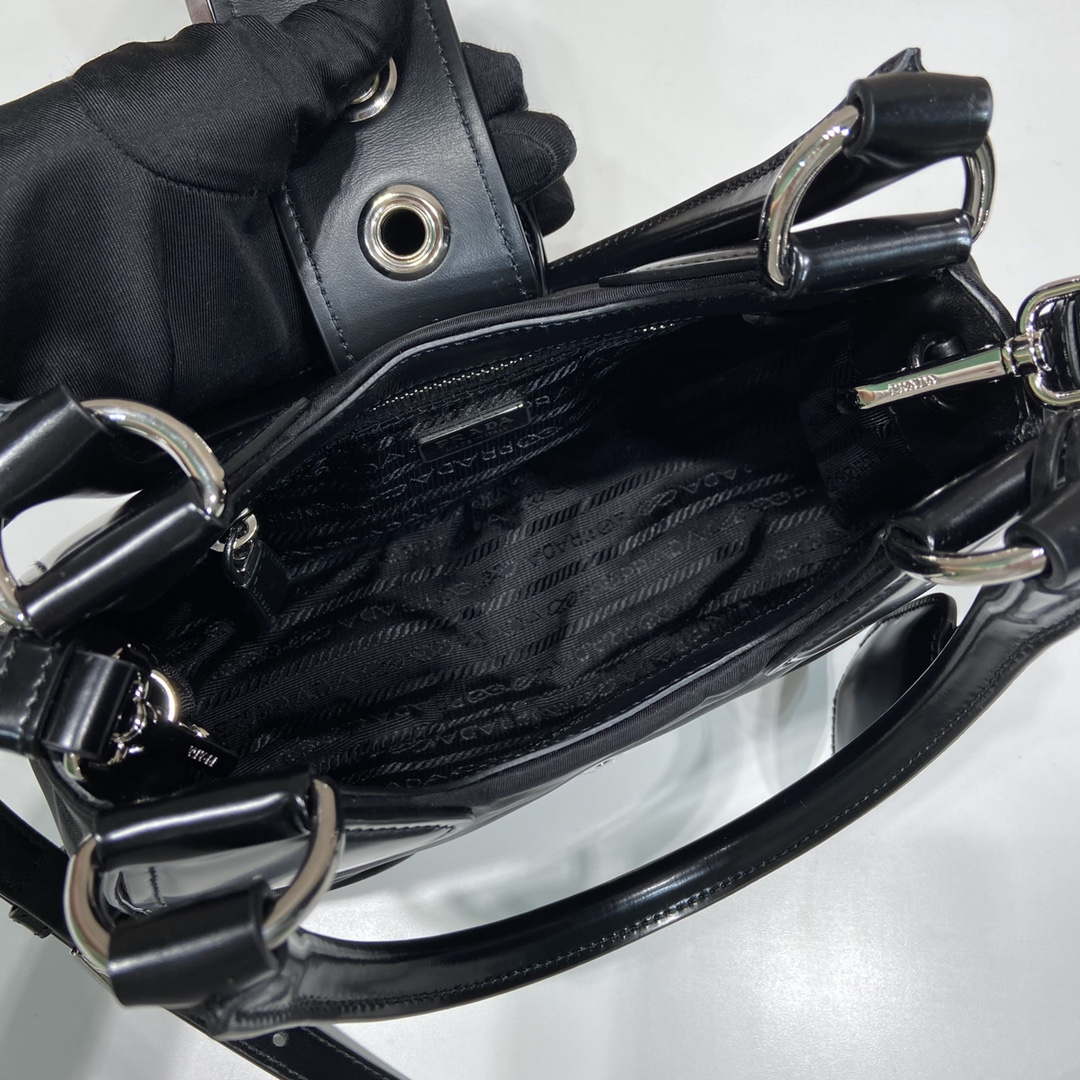 Prada 1BA368 Prada Moon Re-Nylon and leather bag Black - Default Title - View 4