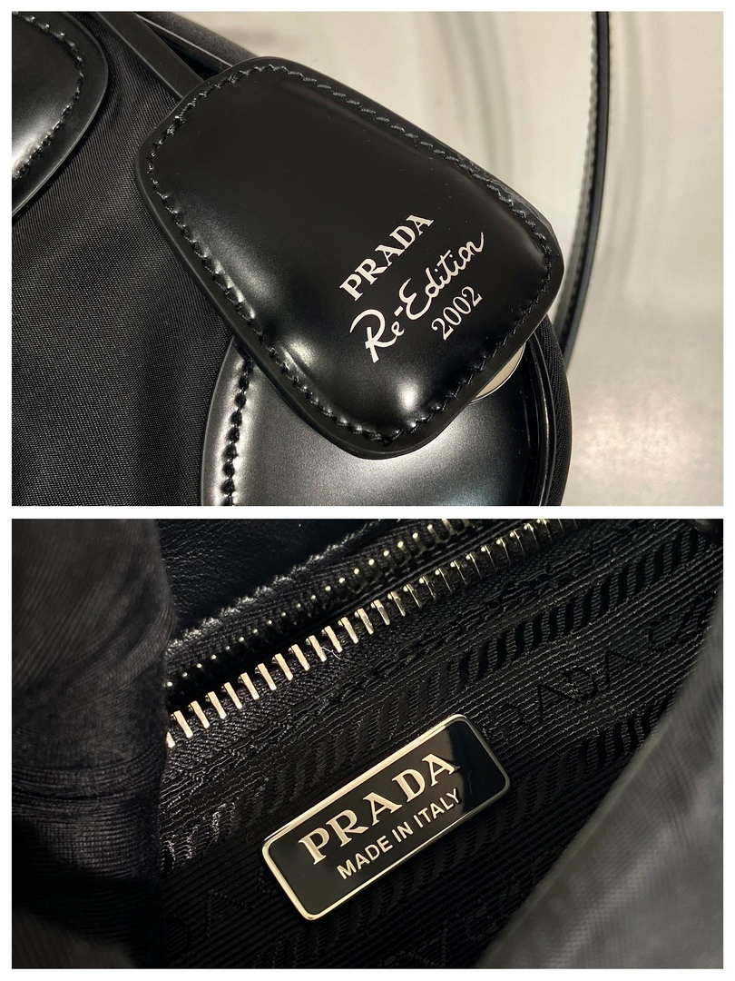 Prada 1BA368 Prada Moon Re-Nylon and leather bag Black - Default Title - View 5