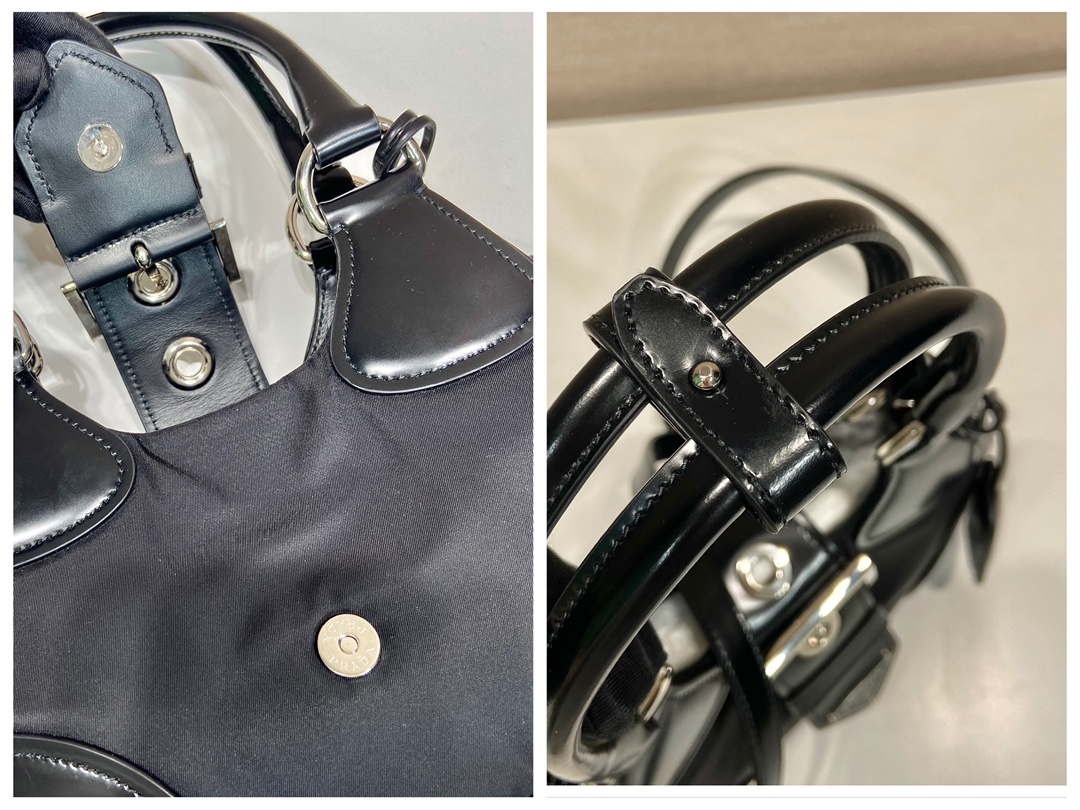 Prada 1BA368 Prada Moon Re-Nylon and leather bag Black
