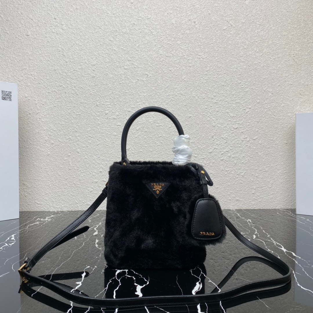 Prada 1BA373 Prada Panier shearling mini-bag Black - Default Title - View 1