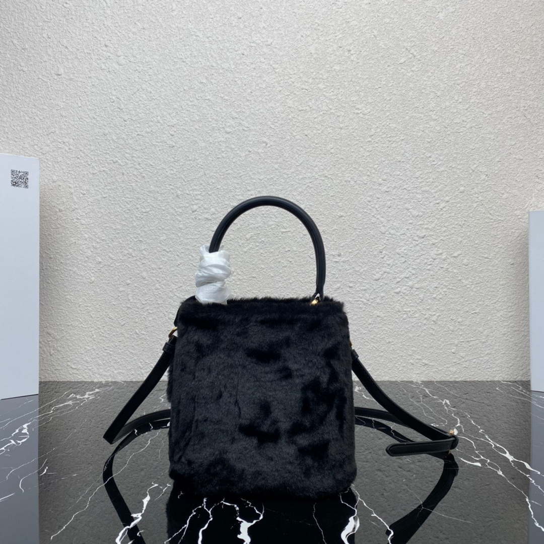 Prada 1BA373 Prada Panier shearling mini-bag Black
