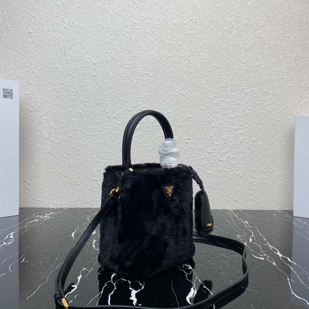 Prada 1BA373 Prada Panier shearling mini-bag Black - Default Title - View 3
