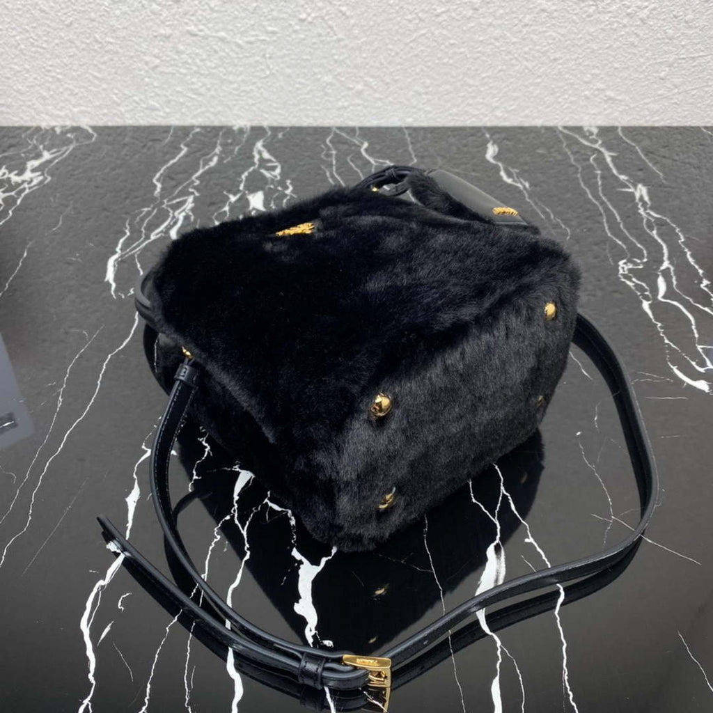 Prada 1BA373 Prada Panier shearling mini-bag Black