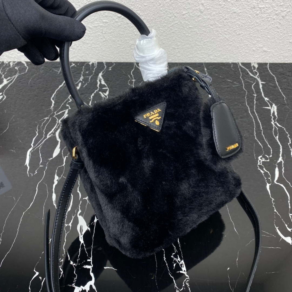 Prada 1BA373 Prada Panier shearling mini-bag Black