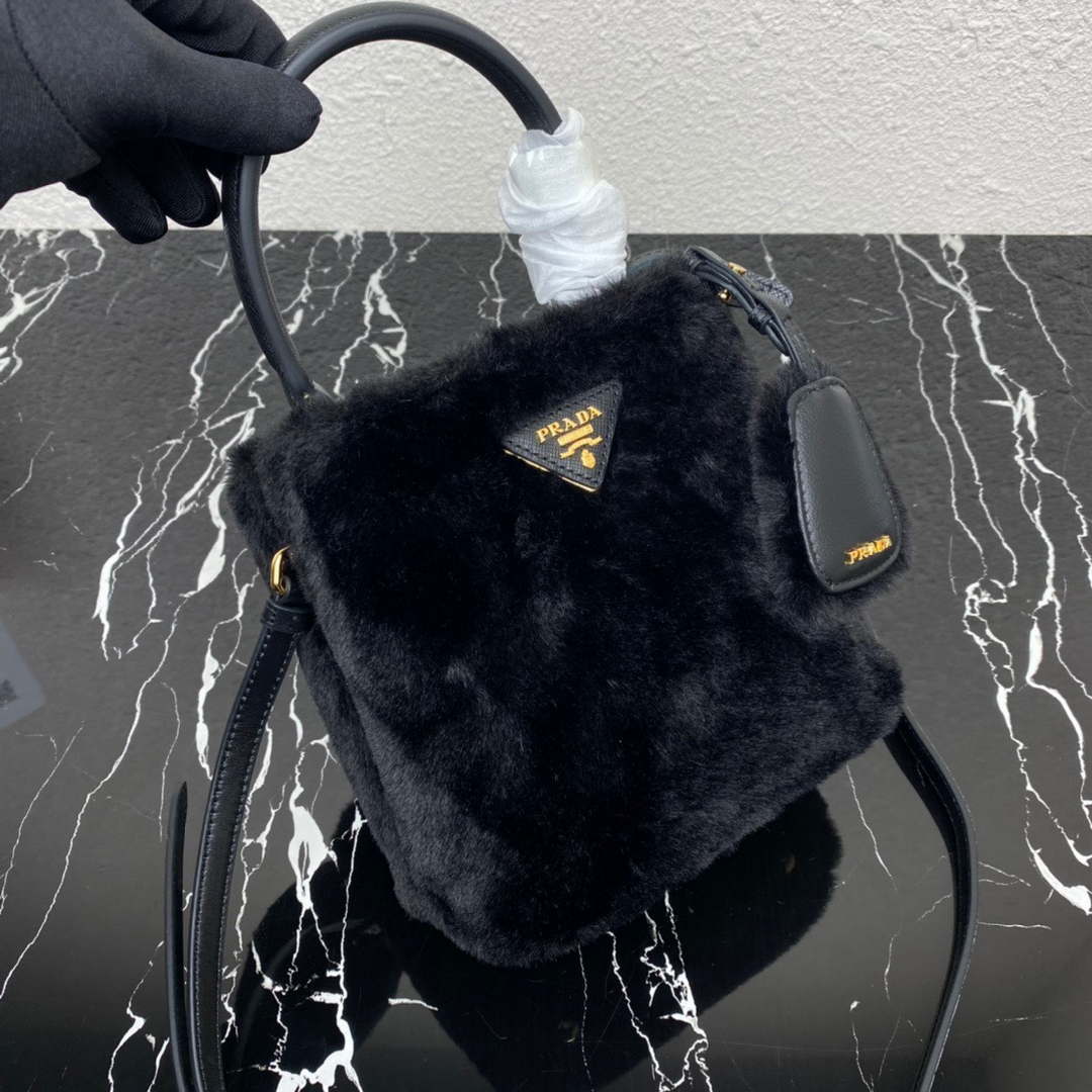 Prada 1BA373 Prada Panier shearling mini-bag Black - Default Title - View 5