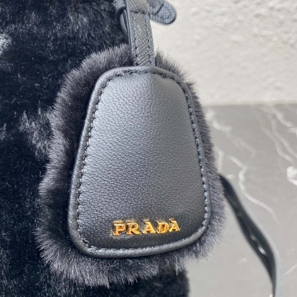 Prada 1BA373 Prada Panier shearling mini-bag Black