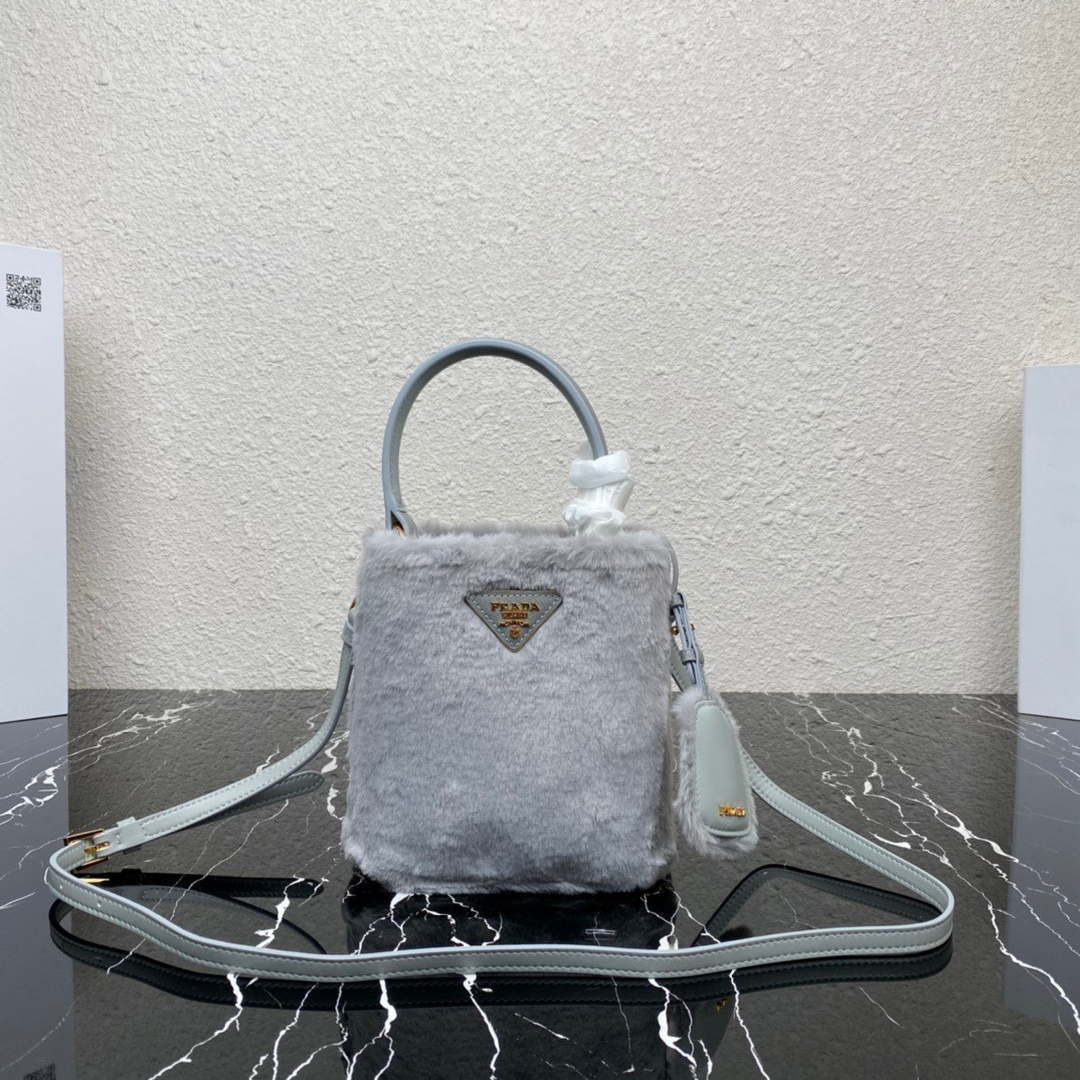 Prada 1BA373 Prada Panier shearling mini-bag Gray - Default Title - View 1
