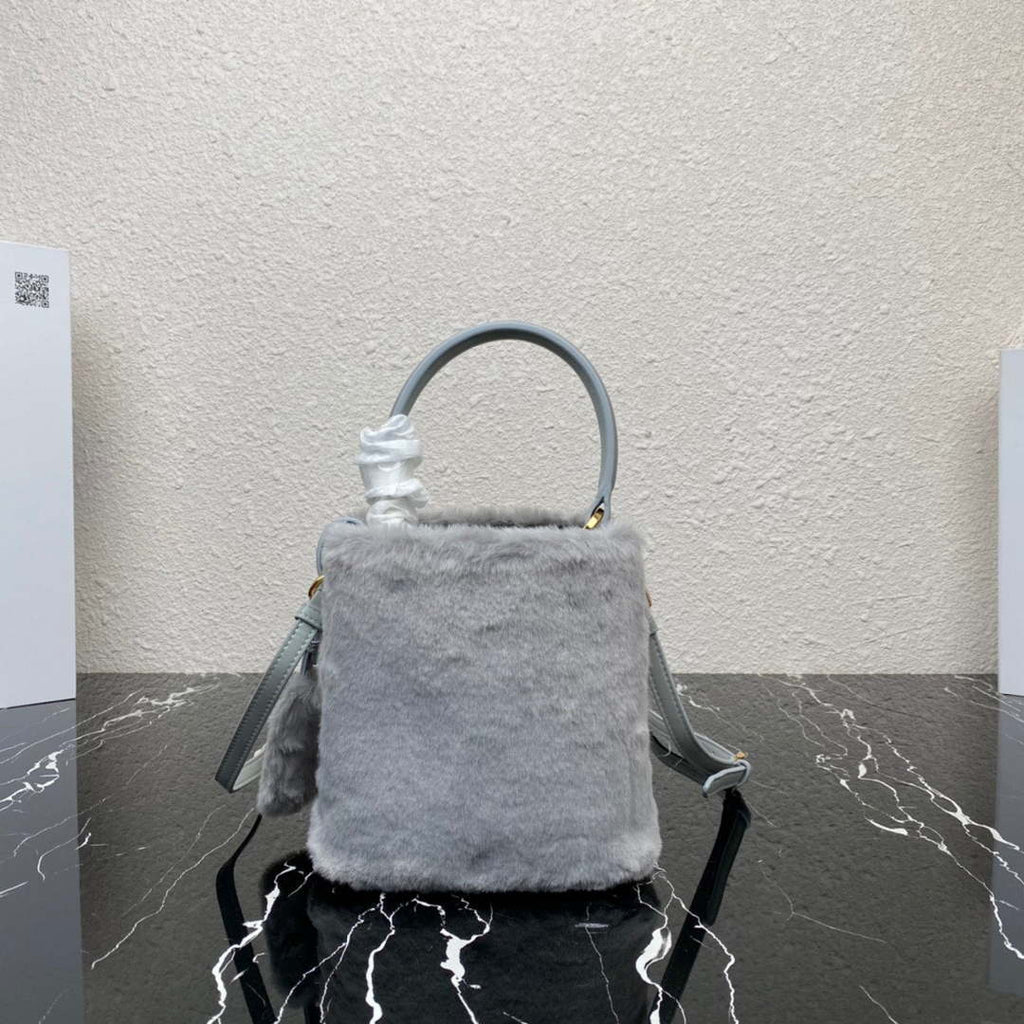 Prada 1BA373 Prada Panier shearling mini-bag Gray