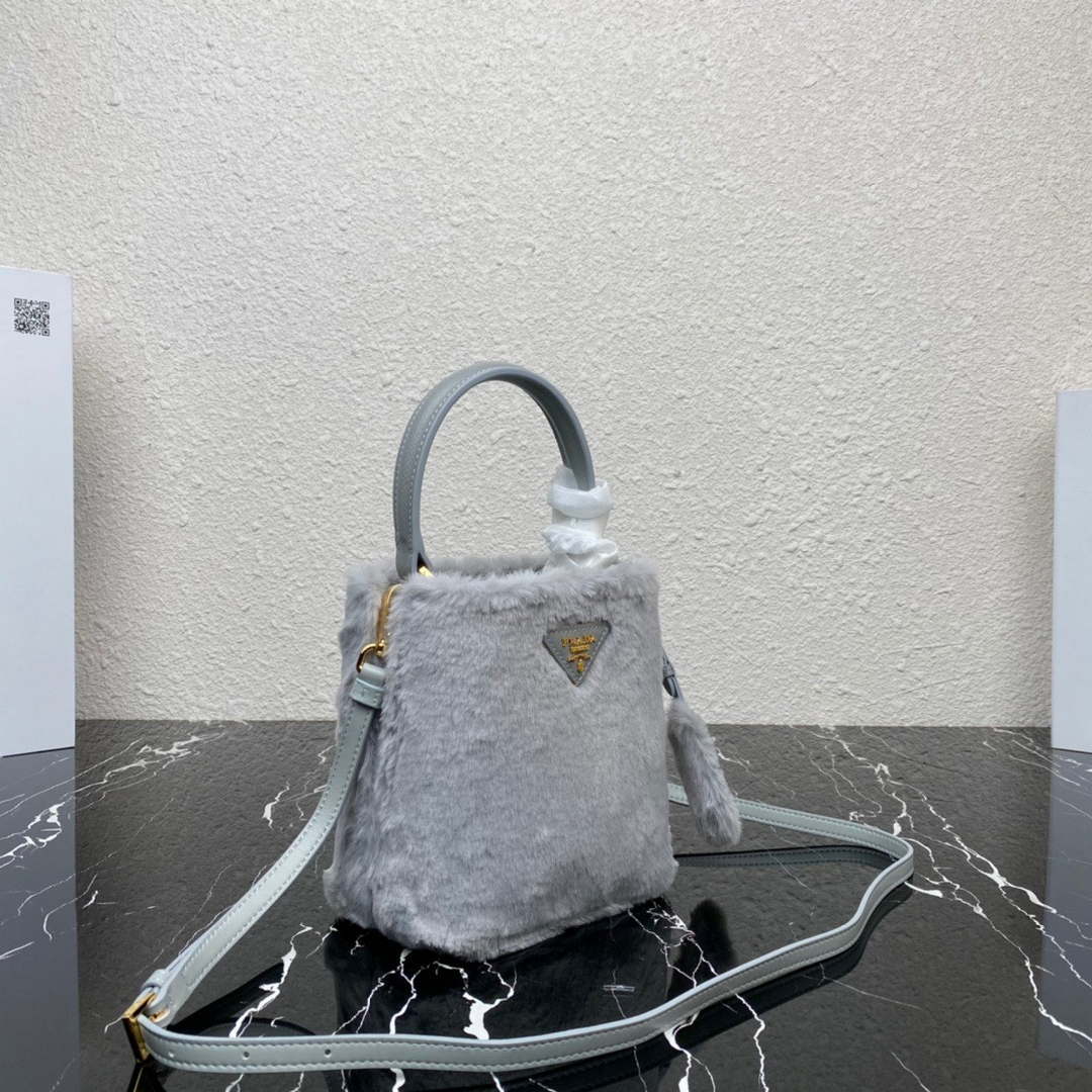 Prada 1BA373 Prada Panier shearling mini-bag Gray - Default Title - View 3