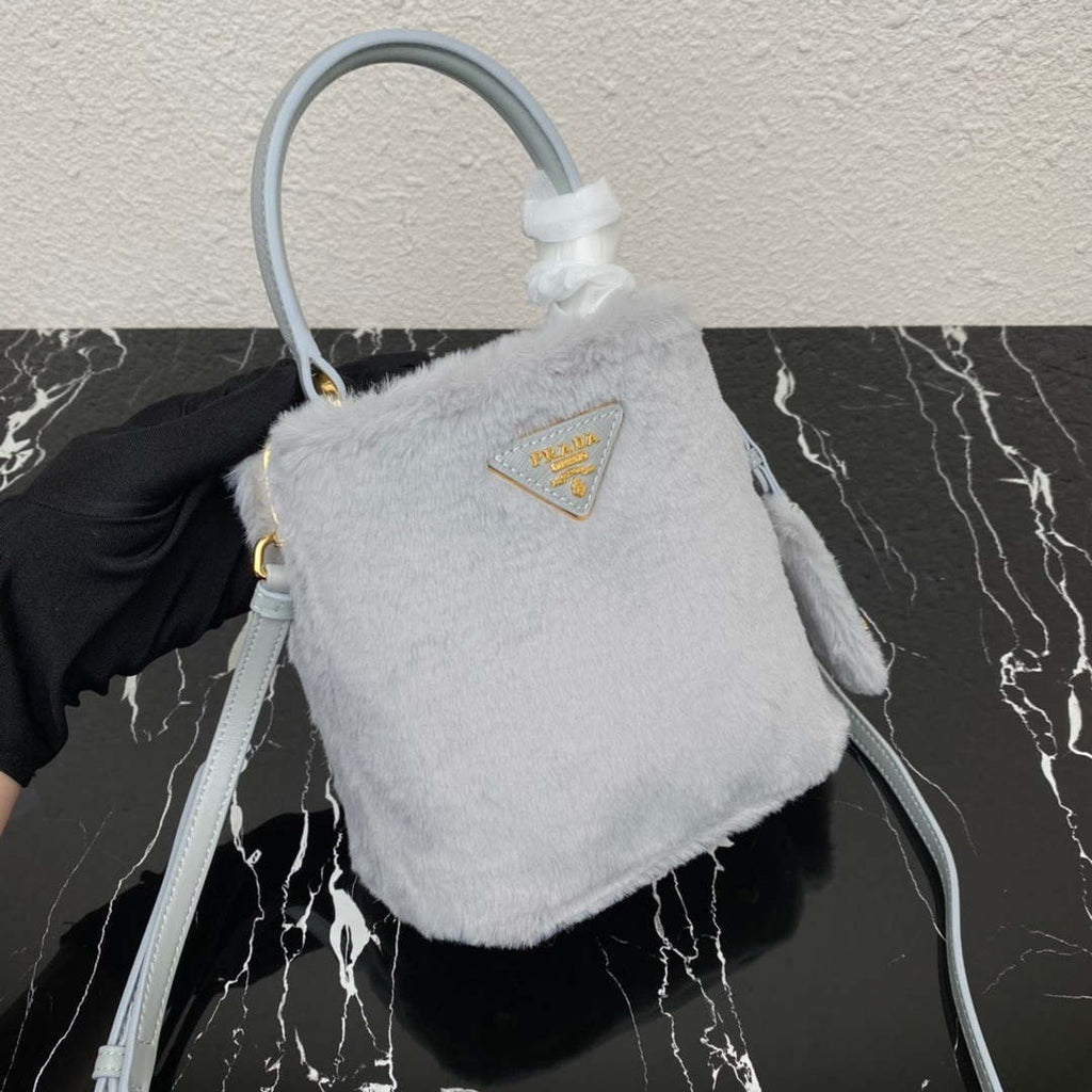 Prada 1BA373 Prada Panier shearling mini-bag Gray
