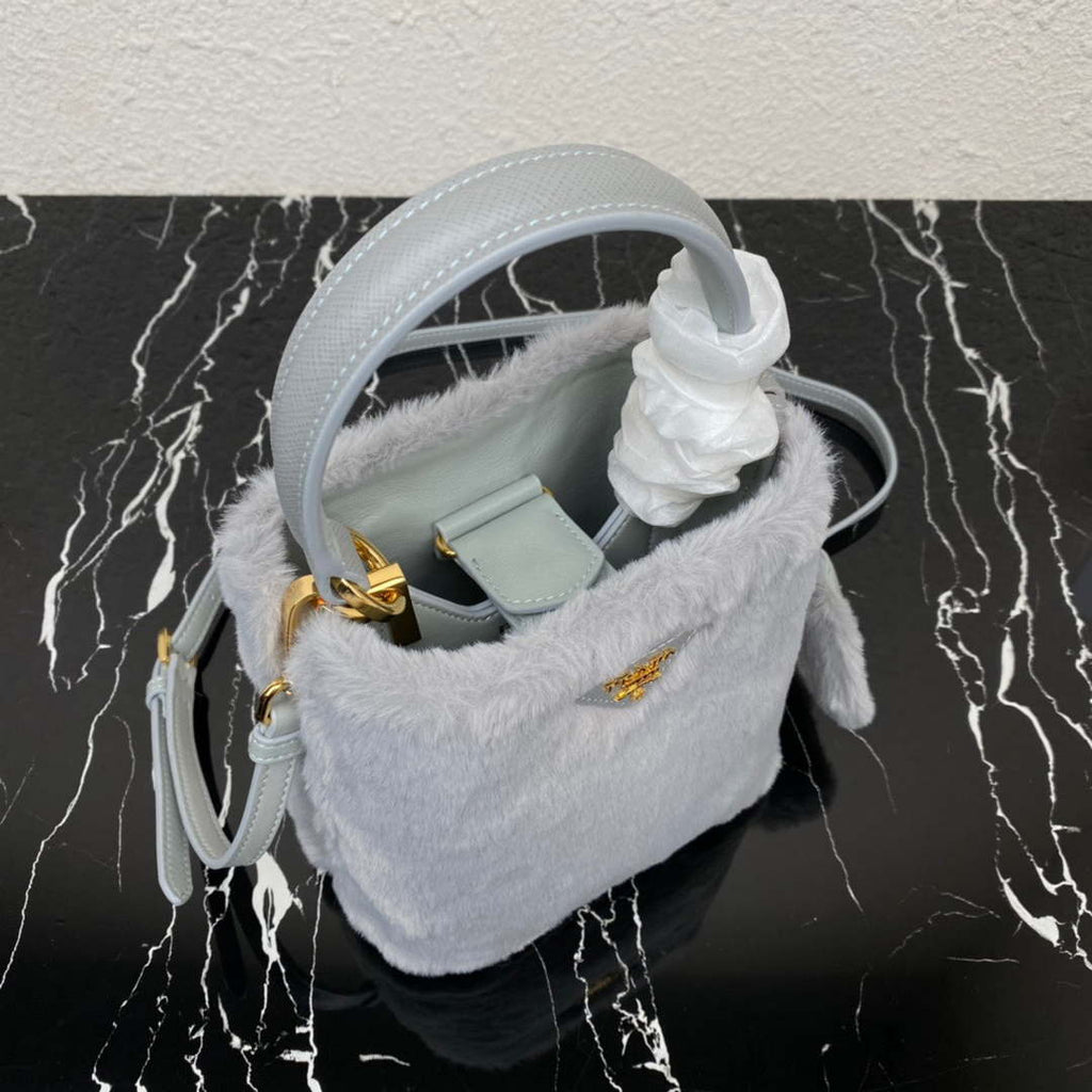 Prada 1BA373 Prada Panier shearling mini-bag Gray