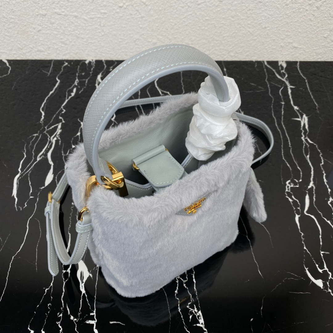 Prada 1BA373 Prada Panier shearling mini-bag Gray