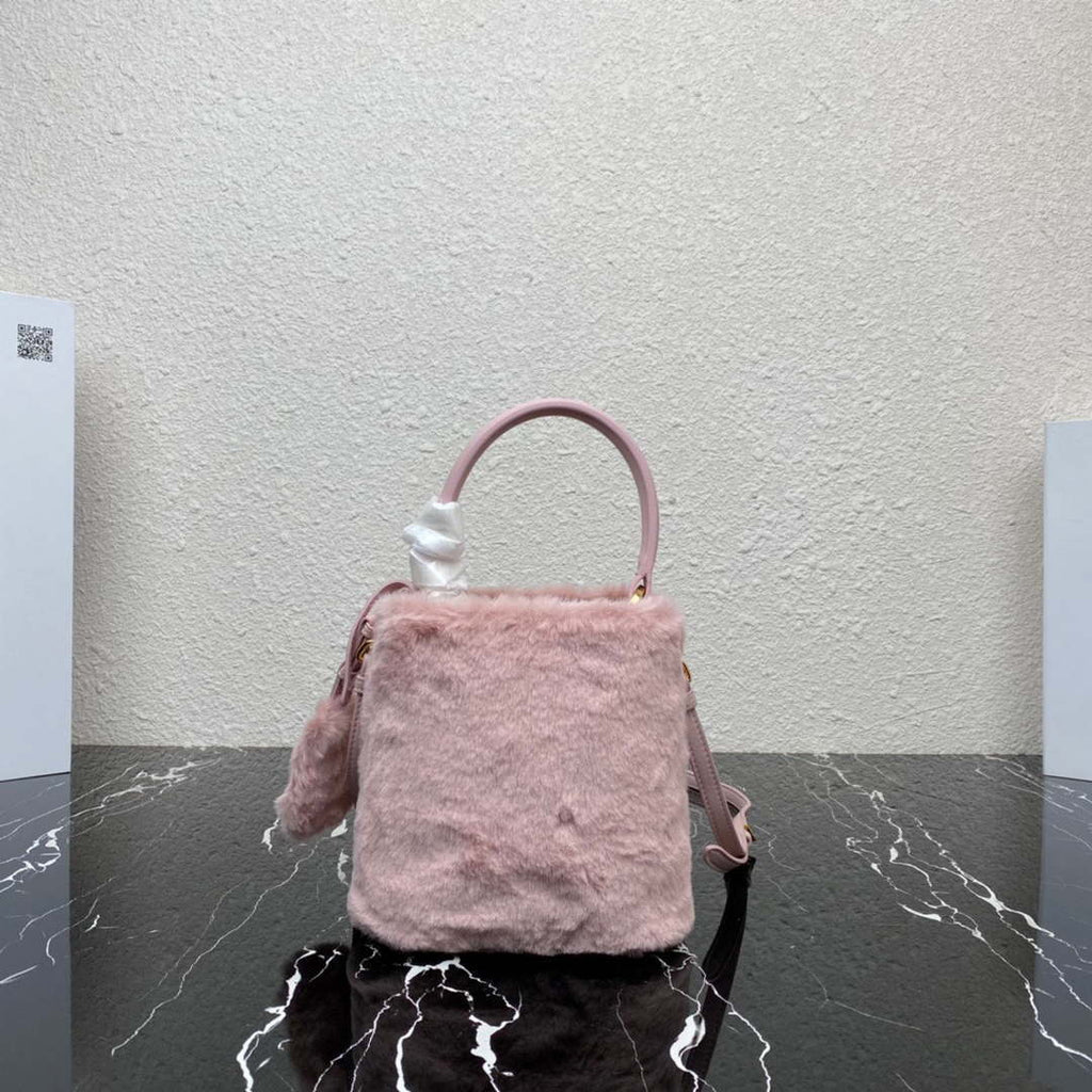 Prada 1BA373 Prada Panier shearling mini-bag Pink