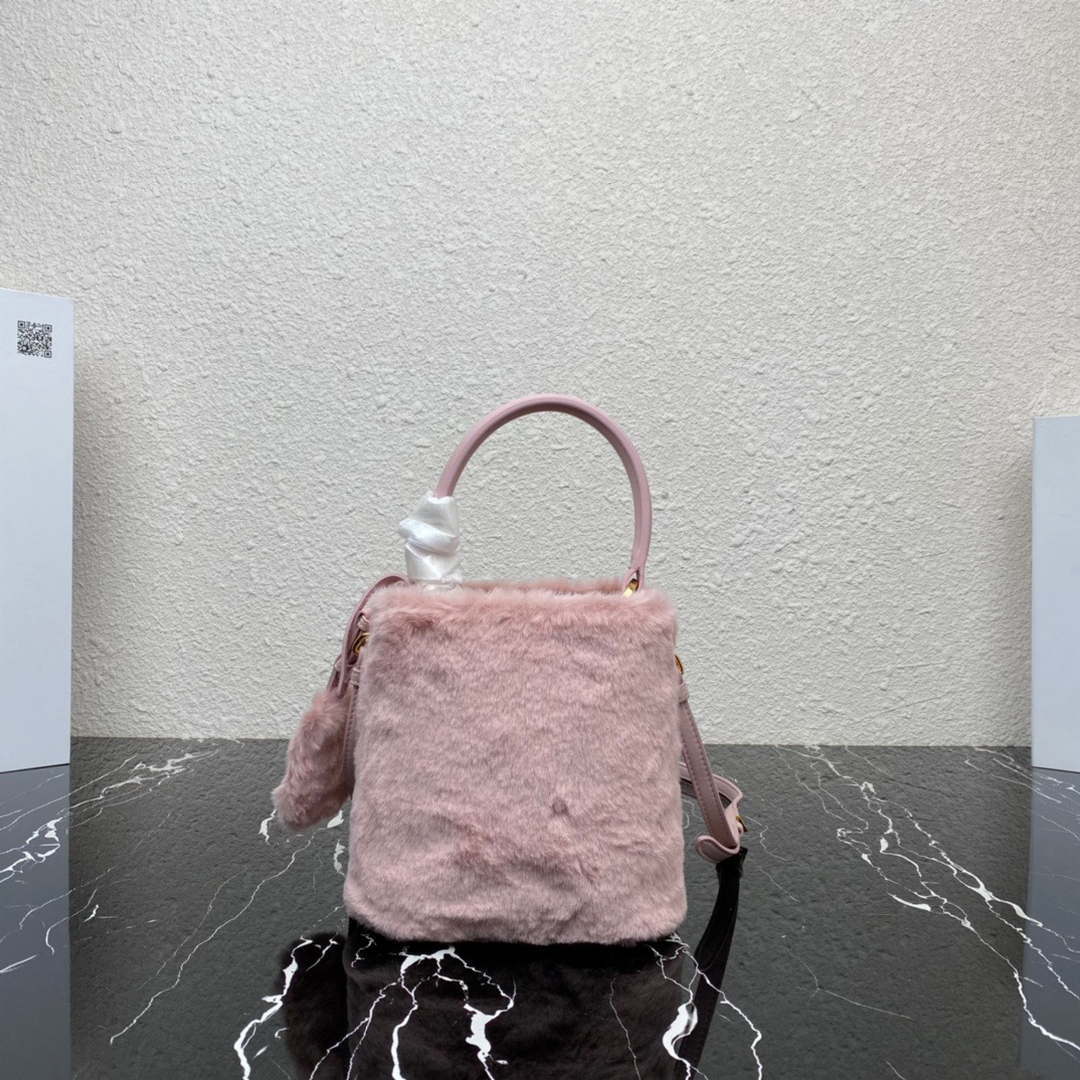Prada 1BA373 Prada Panier shearling mini-bag Pink