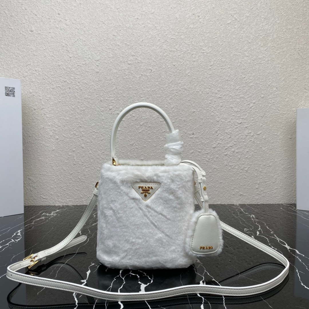 Prada 1BA373 Prada Panier shearling mini-bag White - Default Title - View 1