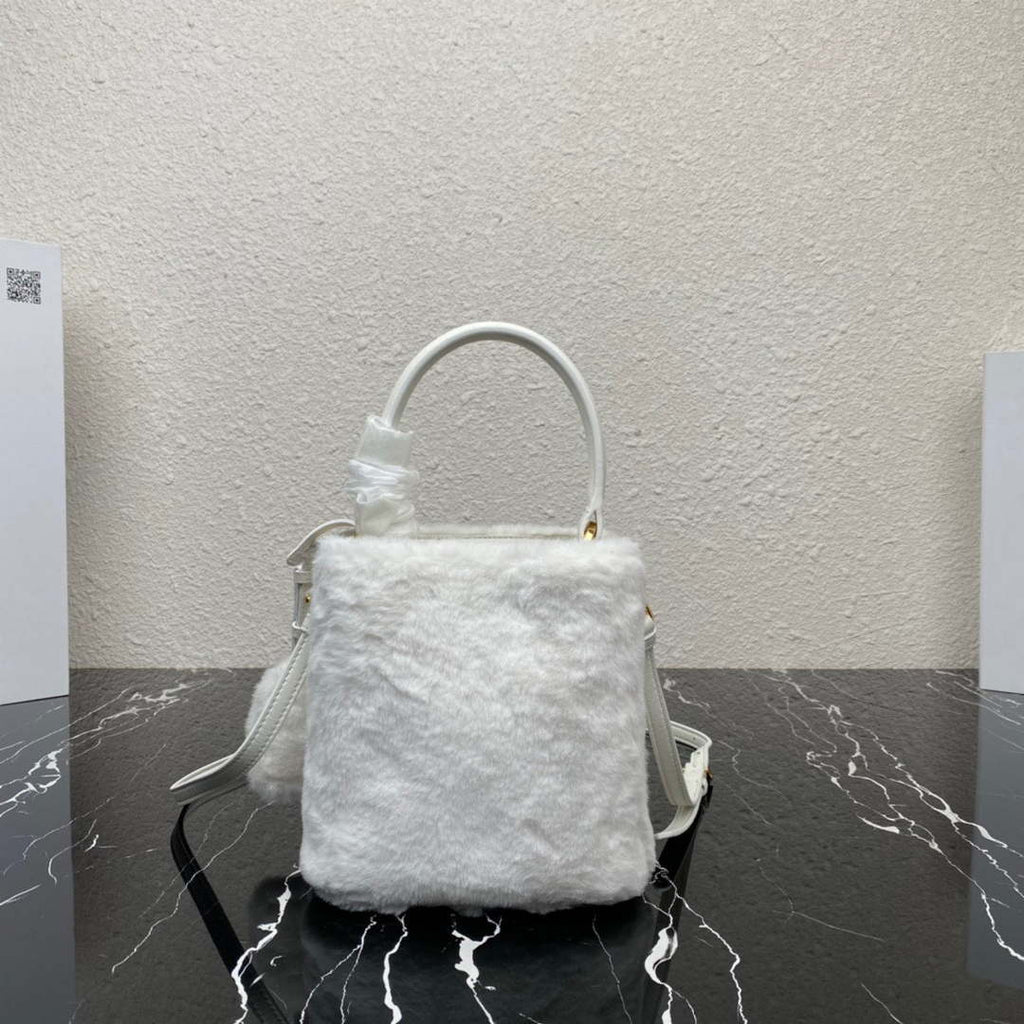Prada 1BA373 Prada Panier shearling mini-bag White