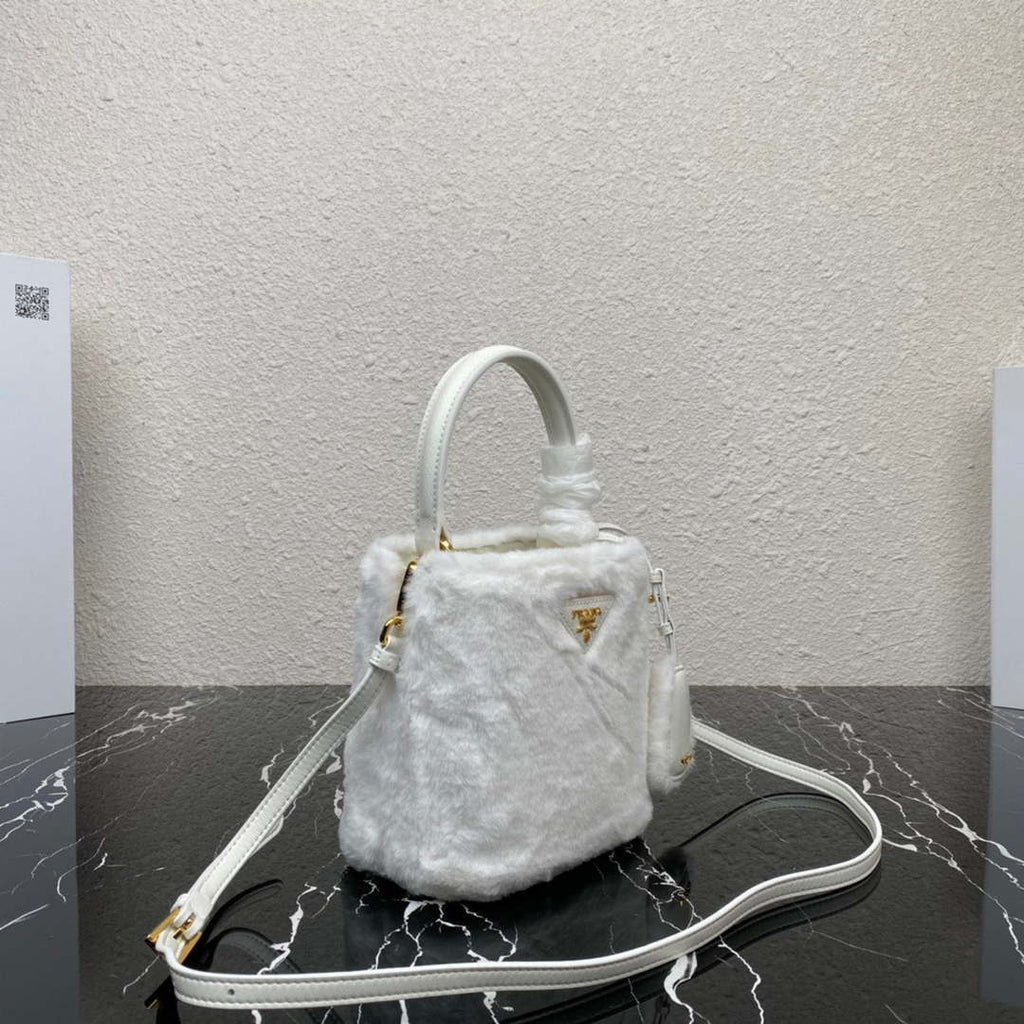 Prada 1BA373 Prada Panier shearling mini-bag White