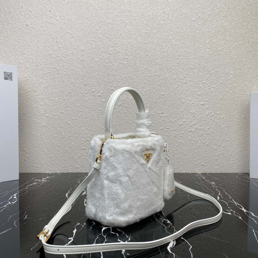Prada 1BA373 Prada Panier shearling mini-bag White