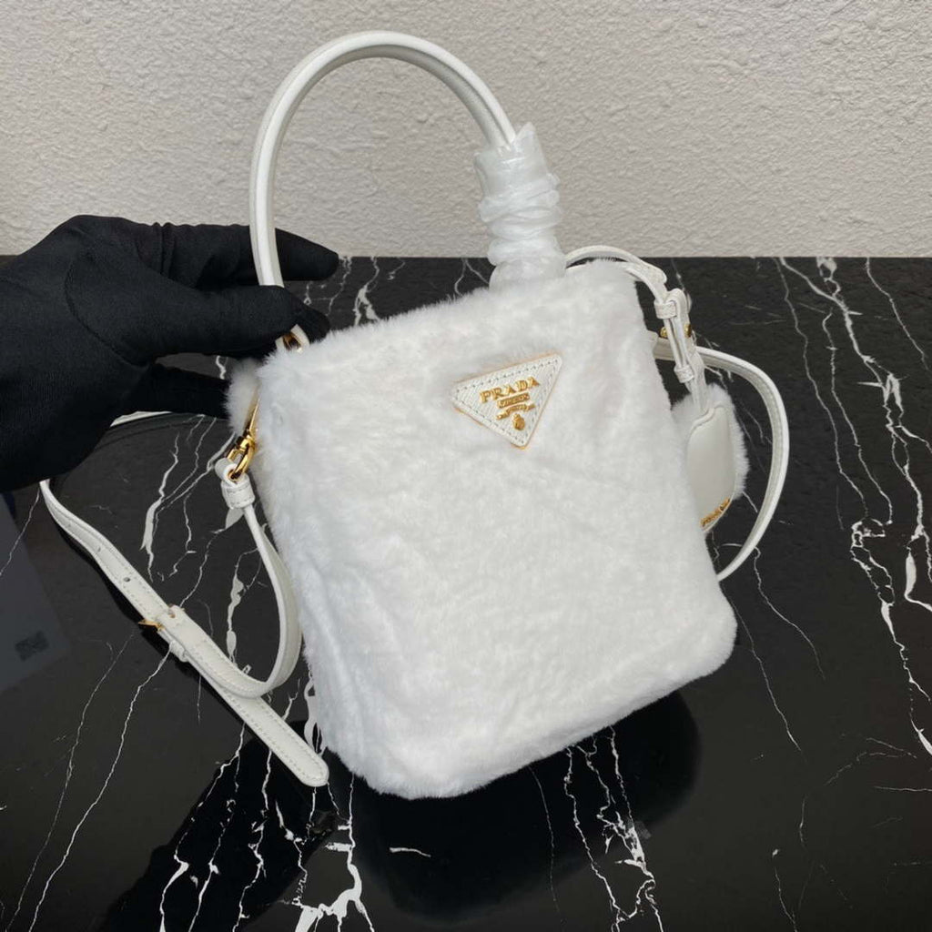Prada 1BA373 Prada Panier shearling mini-bag White