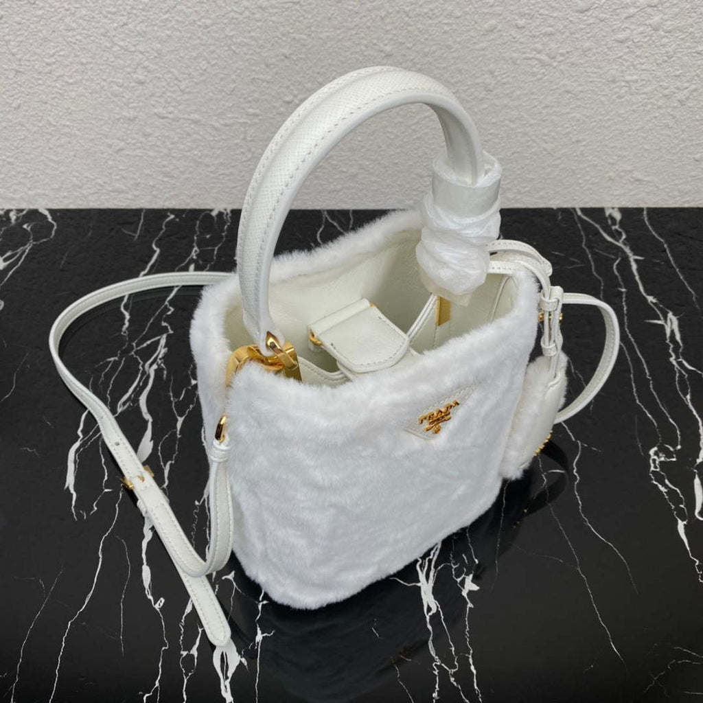 Prada 1BA373 Prada Panier shearling mini-bag White