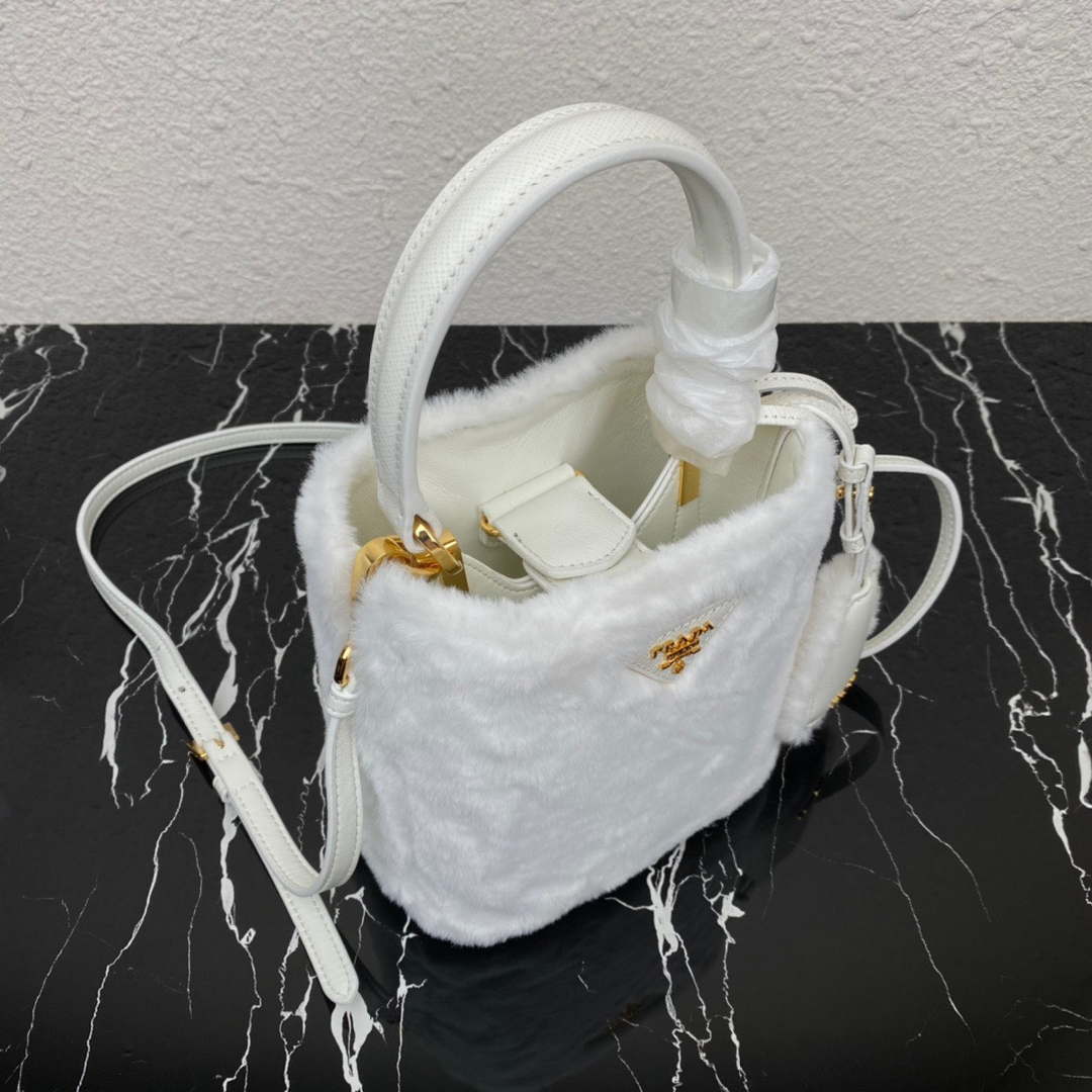 Prada 1BA373 Prada Panier shearling mini-bag White
