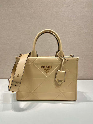 Prada 1BA379 Small leather Prada Symbole bag with topstitching Apricot - Default Title - View 1