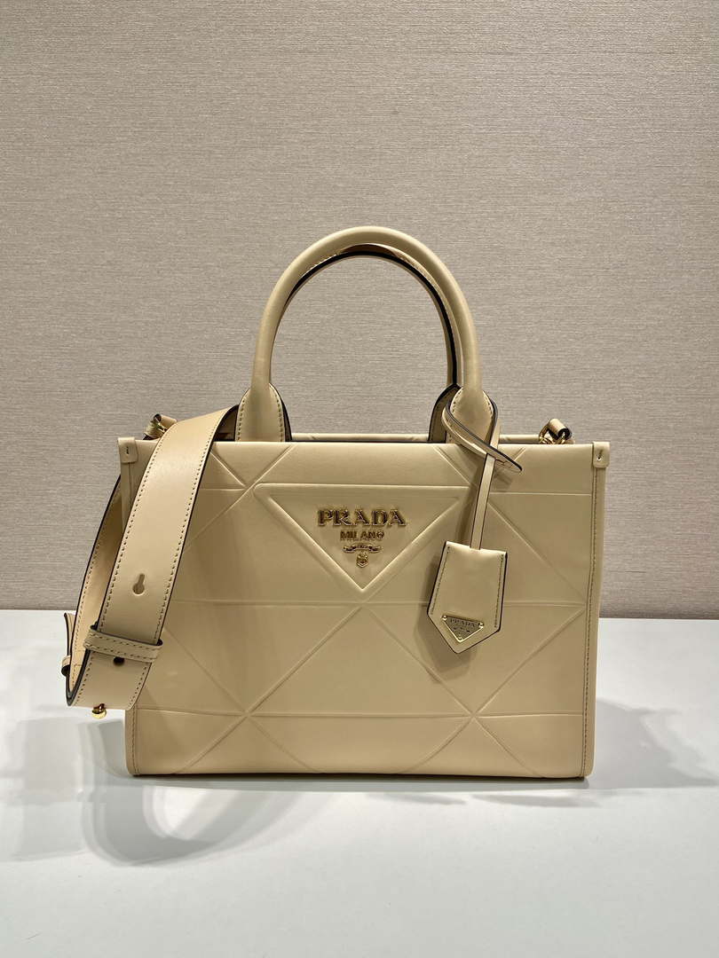 Prada 1BA379 Small leather Prada Symbole bag with topstitching Apricot - Default Title - View 1