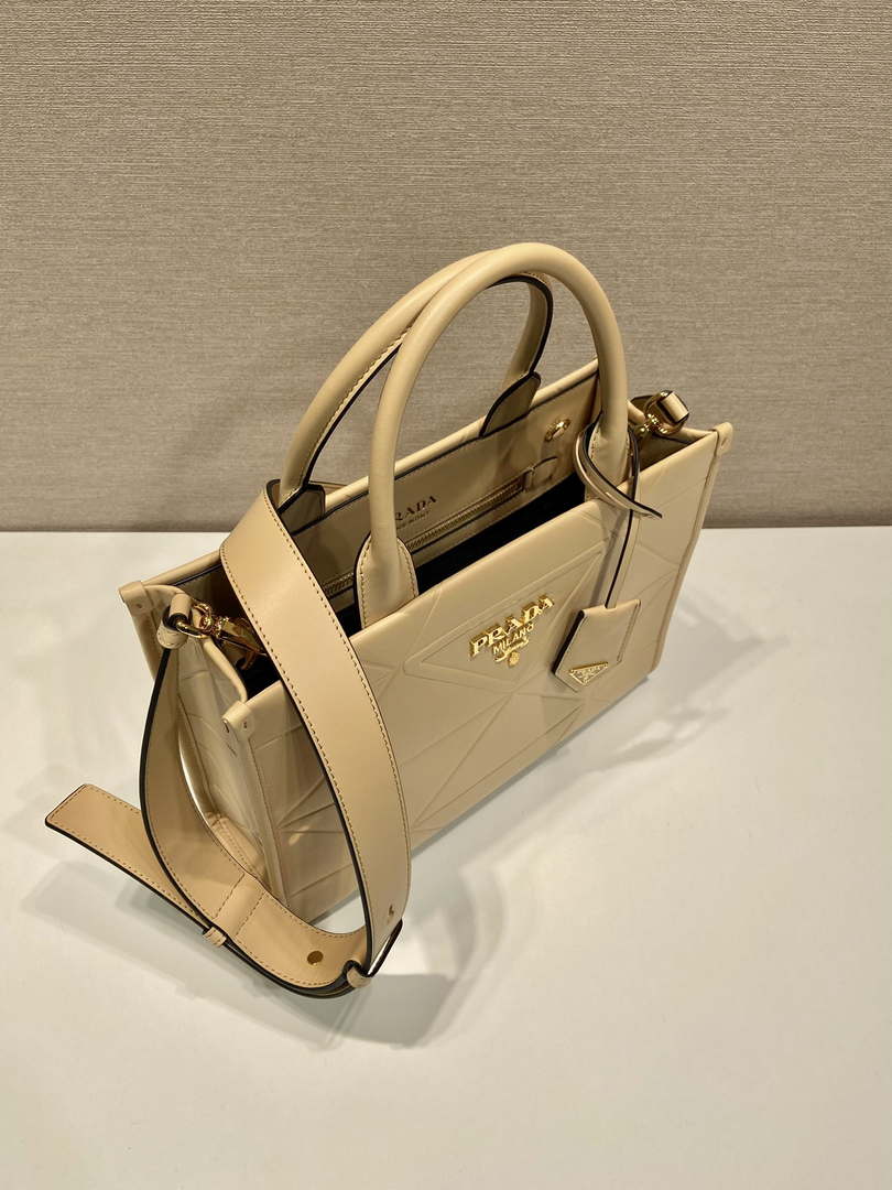 Prada 1BA379 Small leather Prada Symbole bag with topstitching Apricot - Default Title - View 3
