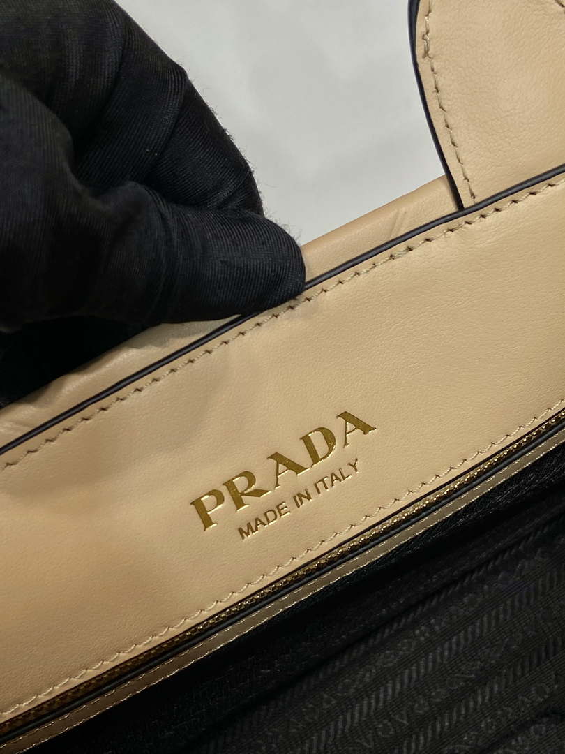 Prada 1BA379 Small leather Prada Symbole bag with topstitching Apricot