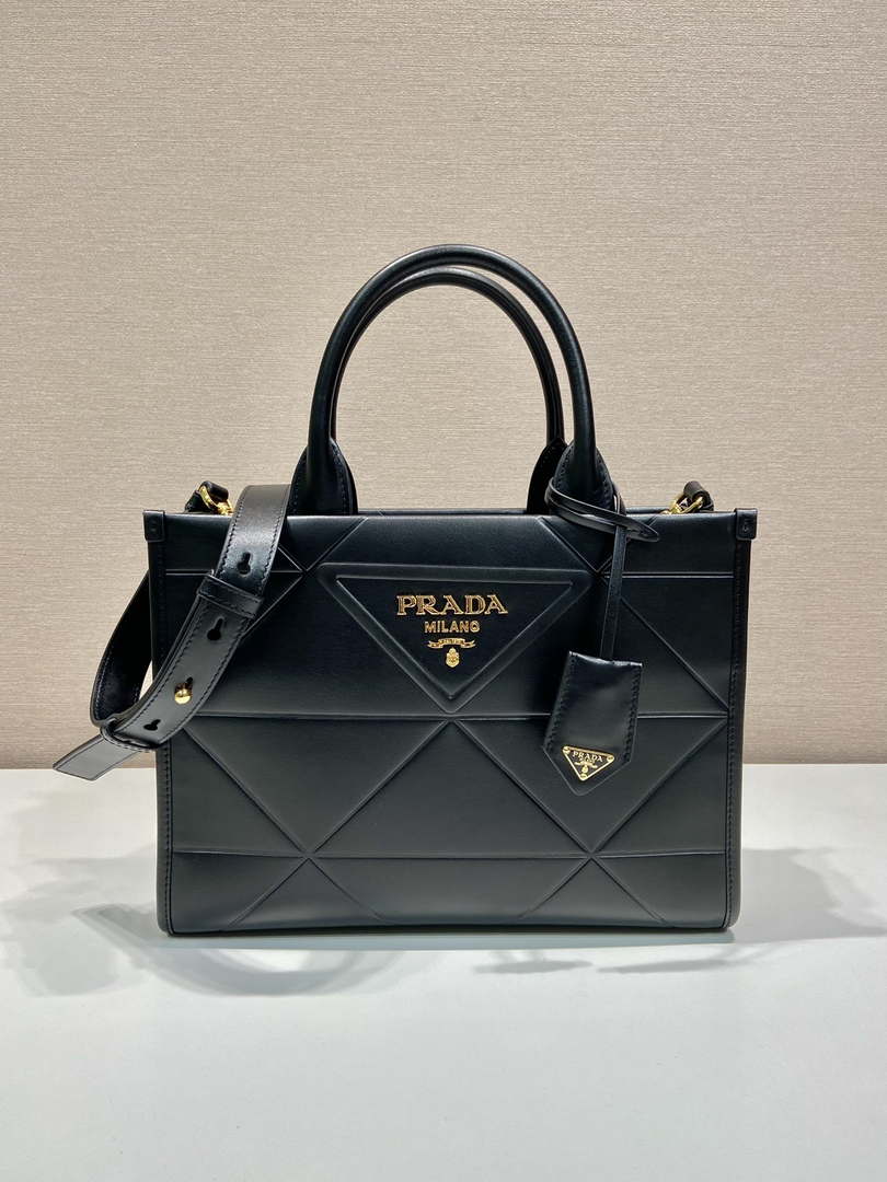 Prada 1BA379 Small leather Prada Symbole bag with topstitching Black - Default Title - View 1
