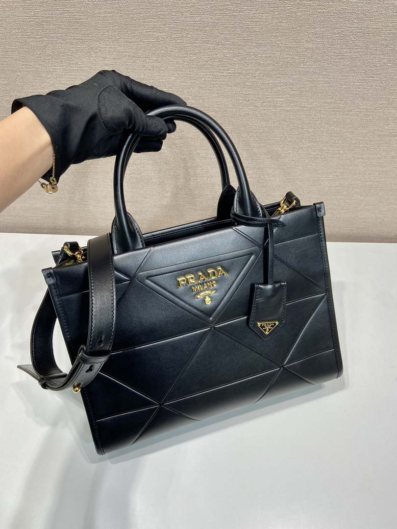 Prada 1BA379 Small leather Prada Symbole bag with topstitching Black