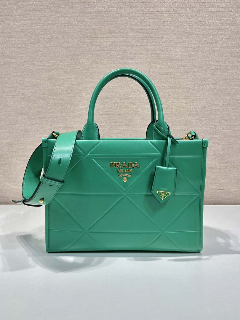 Prada 1BA379 Small leather Prada Symbole bag with topstitching Green