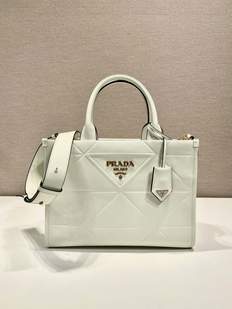 Prada 1BA379 Small leather Prada Symbole bag with topstitching White - Default Title - View 1