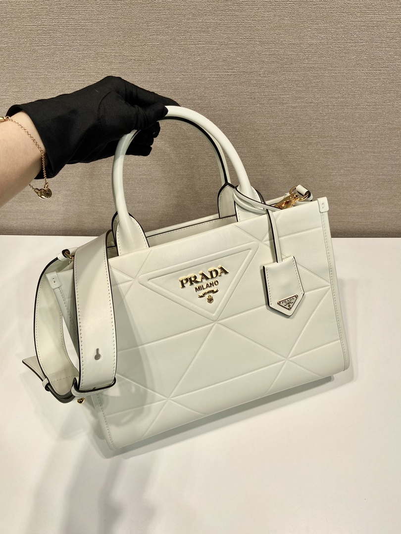 Prada 1BA379 Small leather Prada Symbole bag with topstitching White - Default Title - View 2