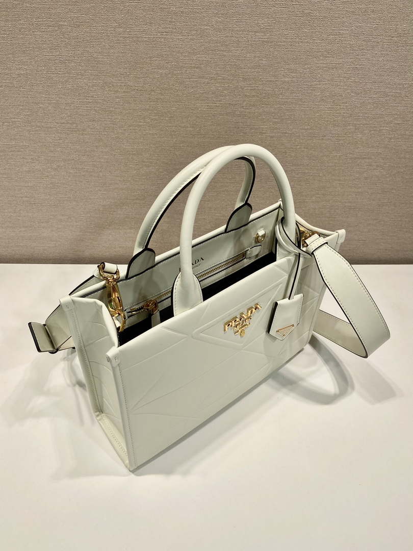 Prada 1BA379 Small leather Prada Symbole bag with topstitching White