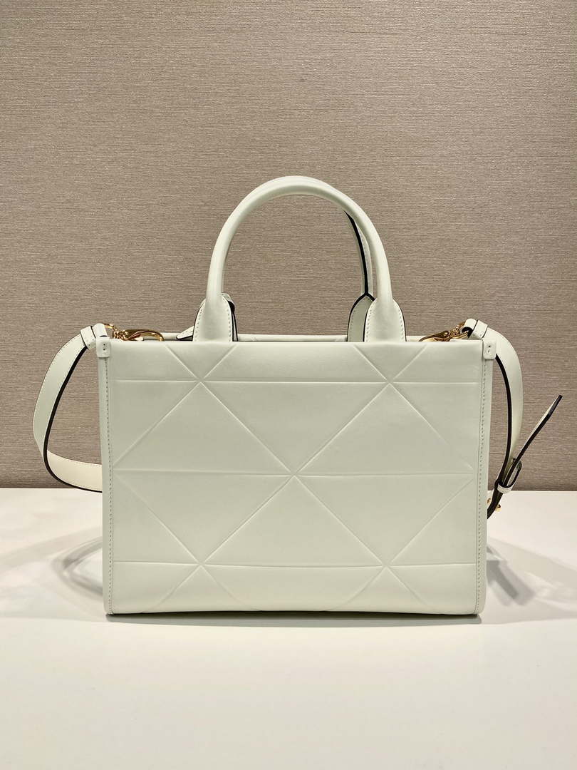 Prada 1BA379 Small leather Prada Symbole bag with topstitching White