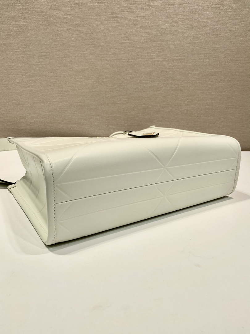 Prada 1BA379 Small leather Prada Symbole bag with topstitching White